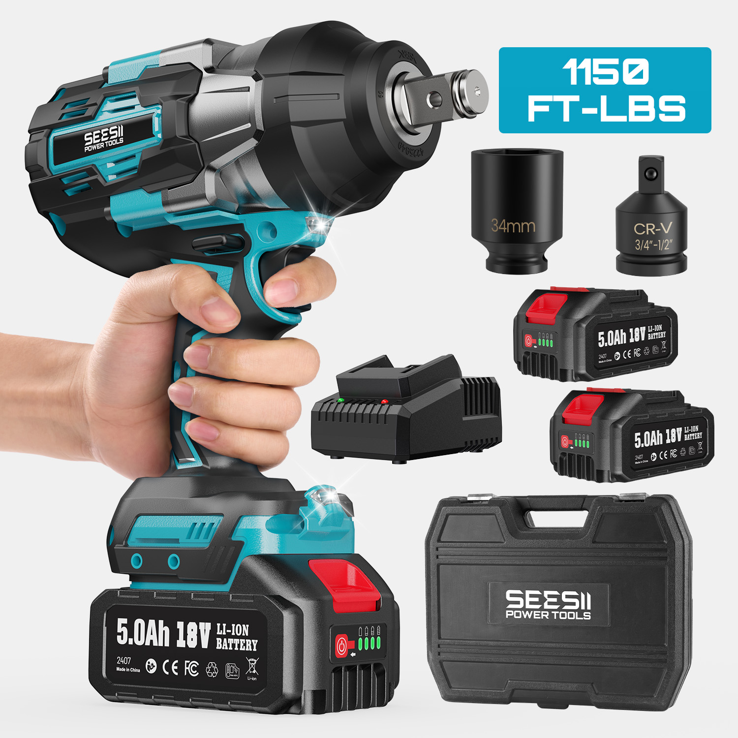 Power Tools Impact Wrench - Seesii WH1000 1600 Нм, беспроводной ударный